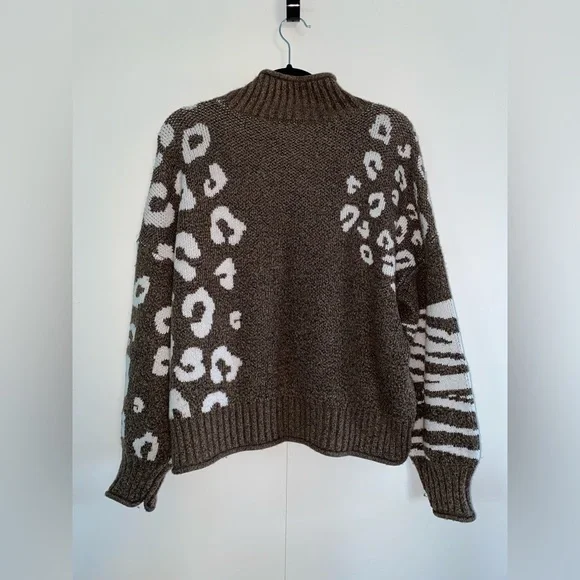 Cute & Unique Pattered Brown & Cream Nine West Turtleneck size Women’s XL - Picture 4 of 7